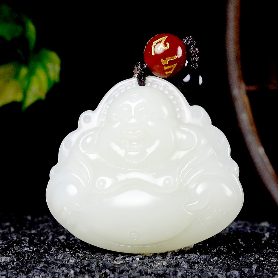 An Exquisite White Jade Statue of Maitreya Buddha Pendant: An Exquisite White Jade Statue of Maitreya Buddha Pendant,Size:1.5inx1.4inx0.3in 白玉弥勒佛像挂件
