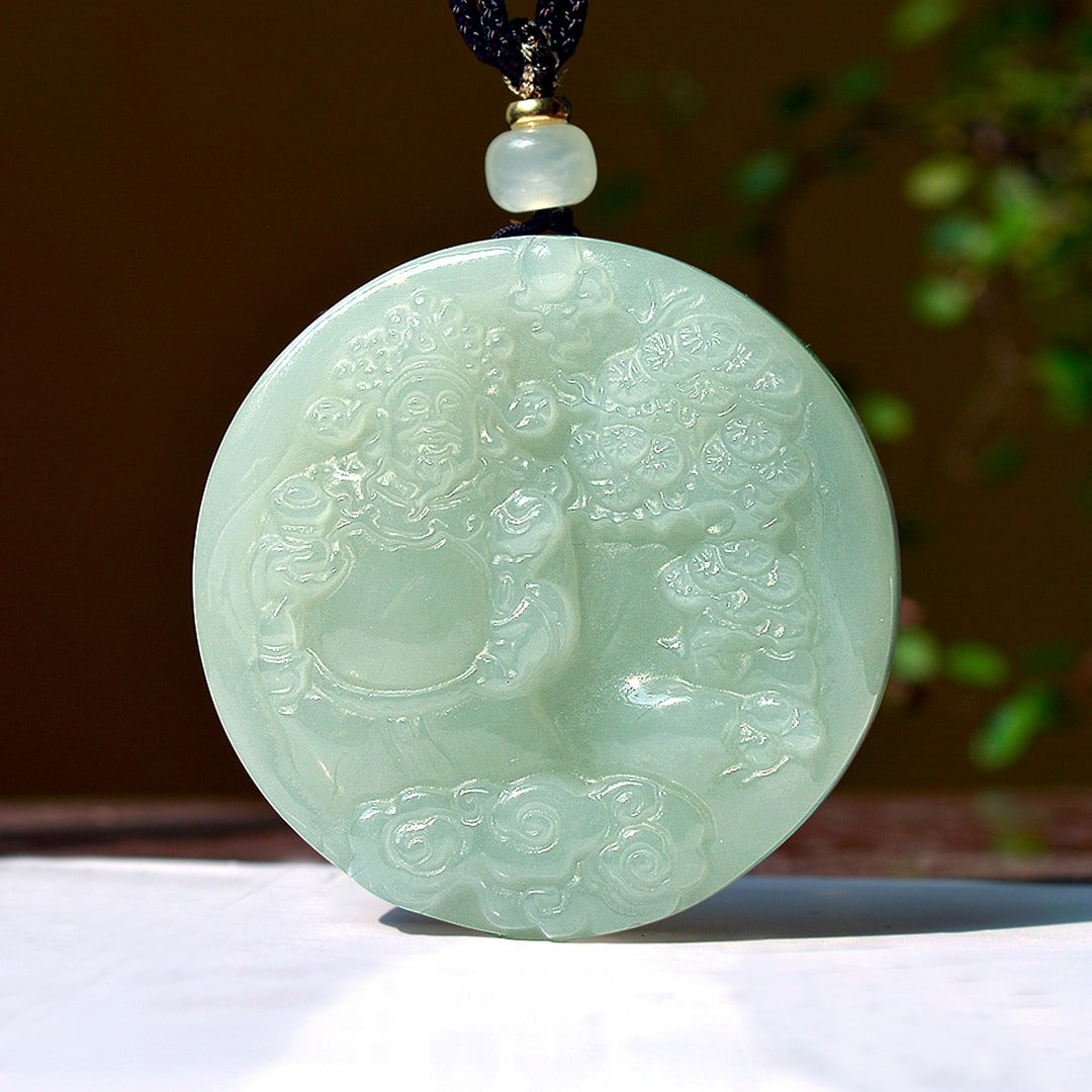 An Exquisite Greenish Jade Statue of Mammon Pendant: An Exquisite Greenish Jade Statue of Mammon Pendant,Size:2inx2in 青玉财神像挂件