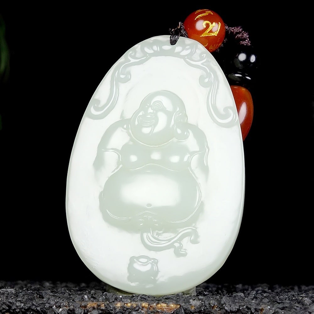 An Exquisite White Jade Statue of Maitreya Buddha Pendant: An Exquisite White Jade Statue of Maitreya Buddha Pendant,Size:1.9inx1.3inx0.3in 白玉弥勒佛像挂件