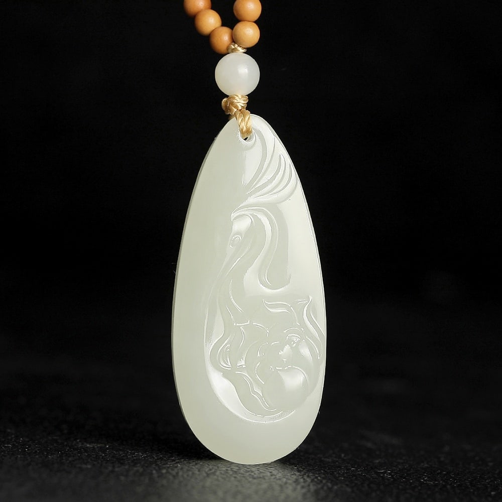 An Exquisite White Jade Crane Pattern Pendant: An Exquisite White Jade Crane Pattern Pendant,Size:1.9inx0.8inx0.3in 白玉鹤纹挂件