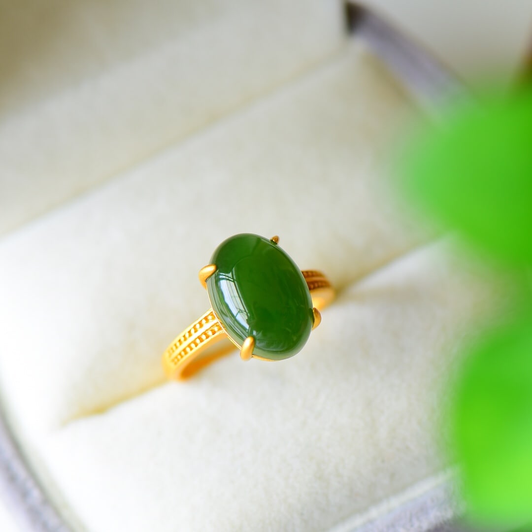 A Pair of Exquisite Sterling Silver-Gold Plated Inlaid Jasper Ring (1 of 2)