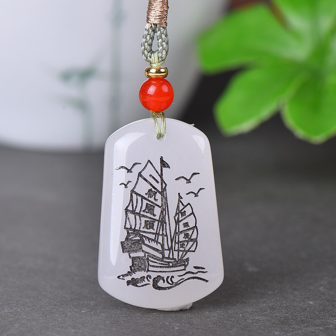 An Exquisite White Jade Seawater Pattern Pendant: An Exquisite White Jade Seawater Pattern Pendant,Size:0.8inx1.3in 白玉海水纹挂件