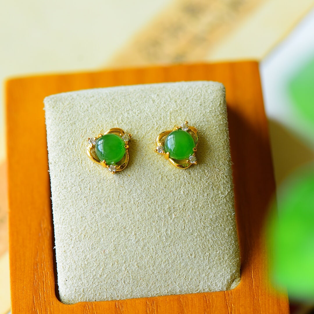 A Pair of Exquisite Sterling Silver-Gold Plated Inlaid Jasper Earrings,Inlaid Diamond: A Pair of Exquisite Sterling Silver-Gold Plated Inlaid Jasper Earrings,Inlaid Diamond,Size:0.4inx0.4in 