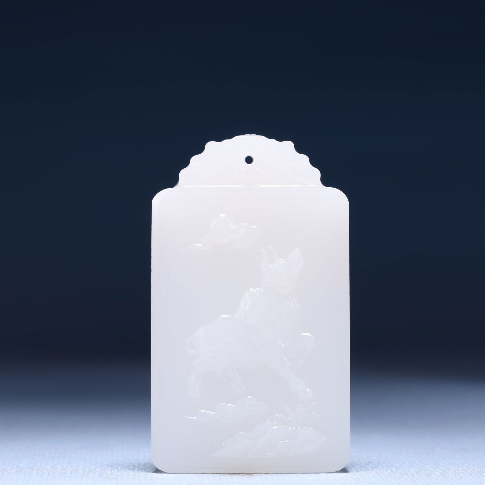 An Exquisite White Jade Buffalo Pattern Pendant: An Exquisite White Jade Buffalo Pattern Pendant,Size:1.4inx0.4inx2.4in,Weight:51g 白玉牛纹牌