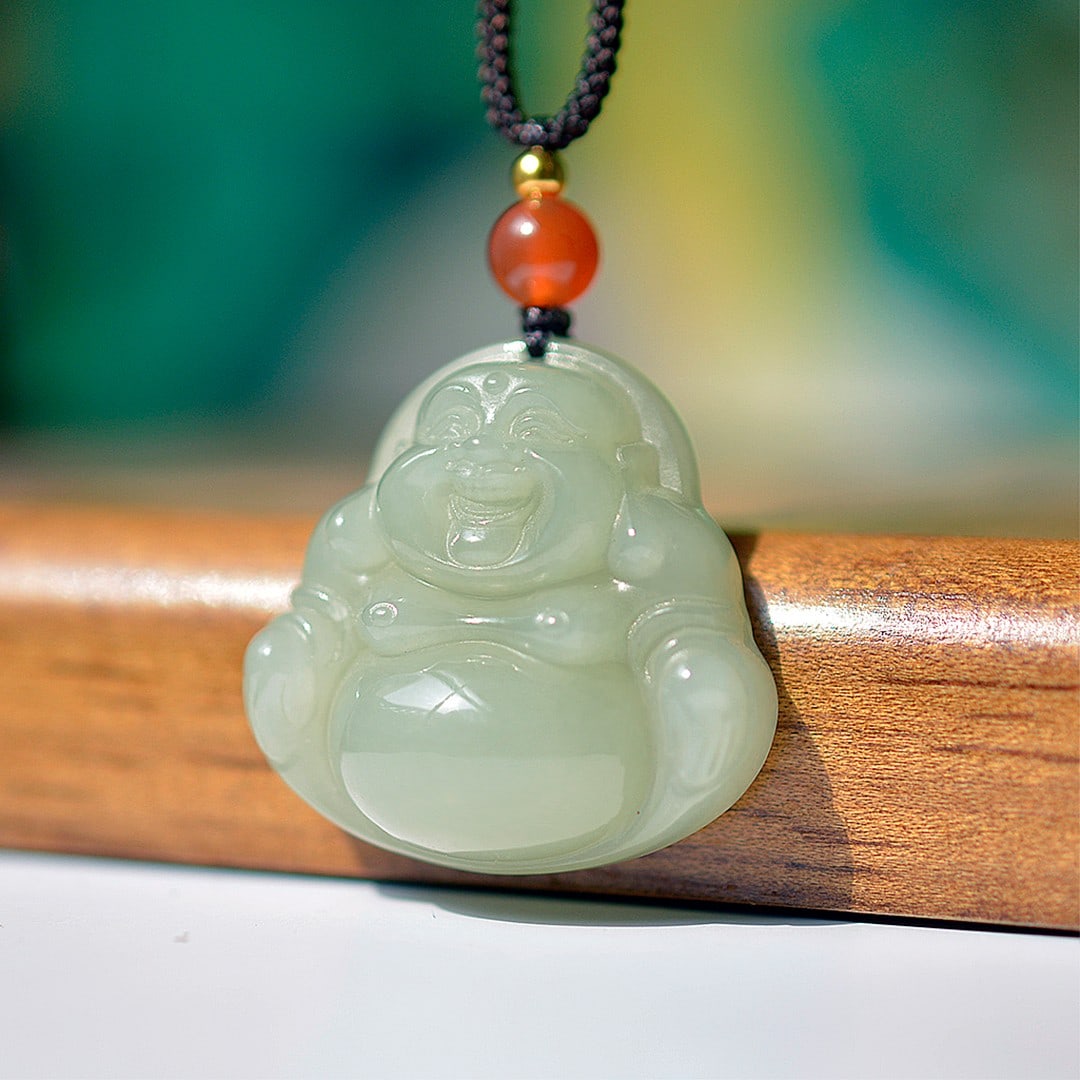 An Exquisite White Jade Statue of Maitreya Buddha Pendant: An Exquisite White Jade Statue of Maitreya Buddha Pendant,Size:1.1inx1.2in 白玉弥勒佛像挂件