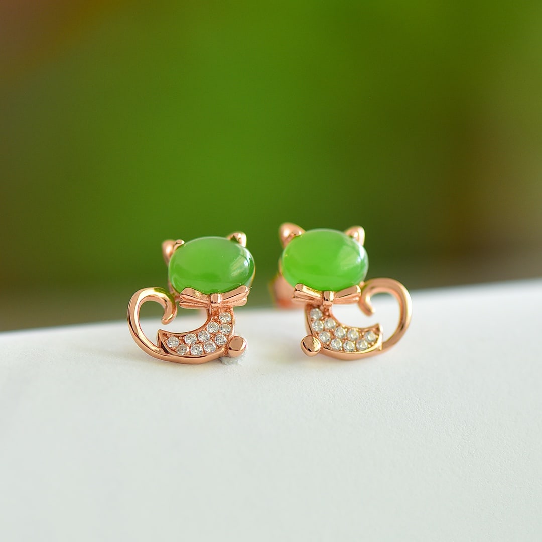 A Pair of Exquisite Sterling Silver-Gold Plated Inlaid Jasper Earrings,Inlaid Diamond: A Pair of Exquisite Sterling Silver-Gold Plated Inlaid Jasper Earrings,Inlaid Diamond 