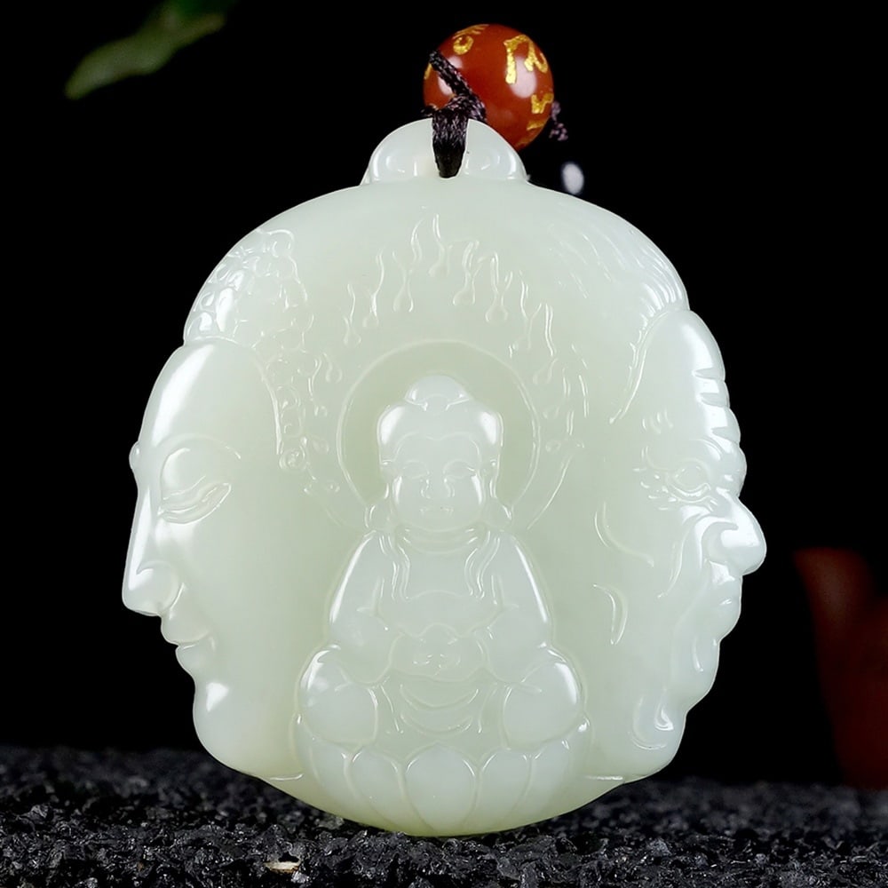 An Exquisite White Jade Buddha Statue Pendant: An Exquisite White Jade Buddha Statue Pendant,Size:1.7inx1.5inx0.4in 白玉佛像挂件