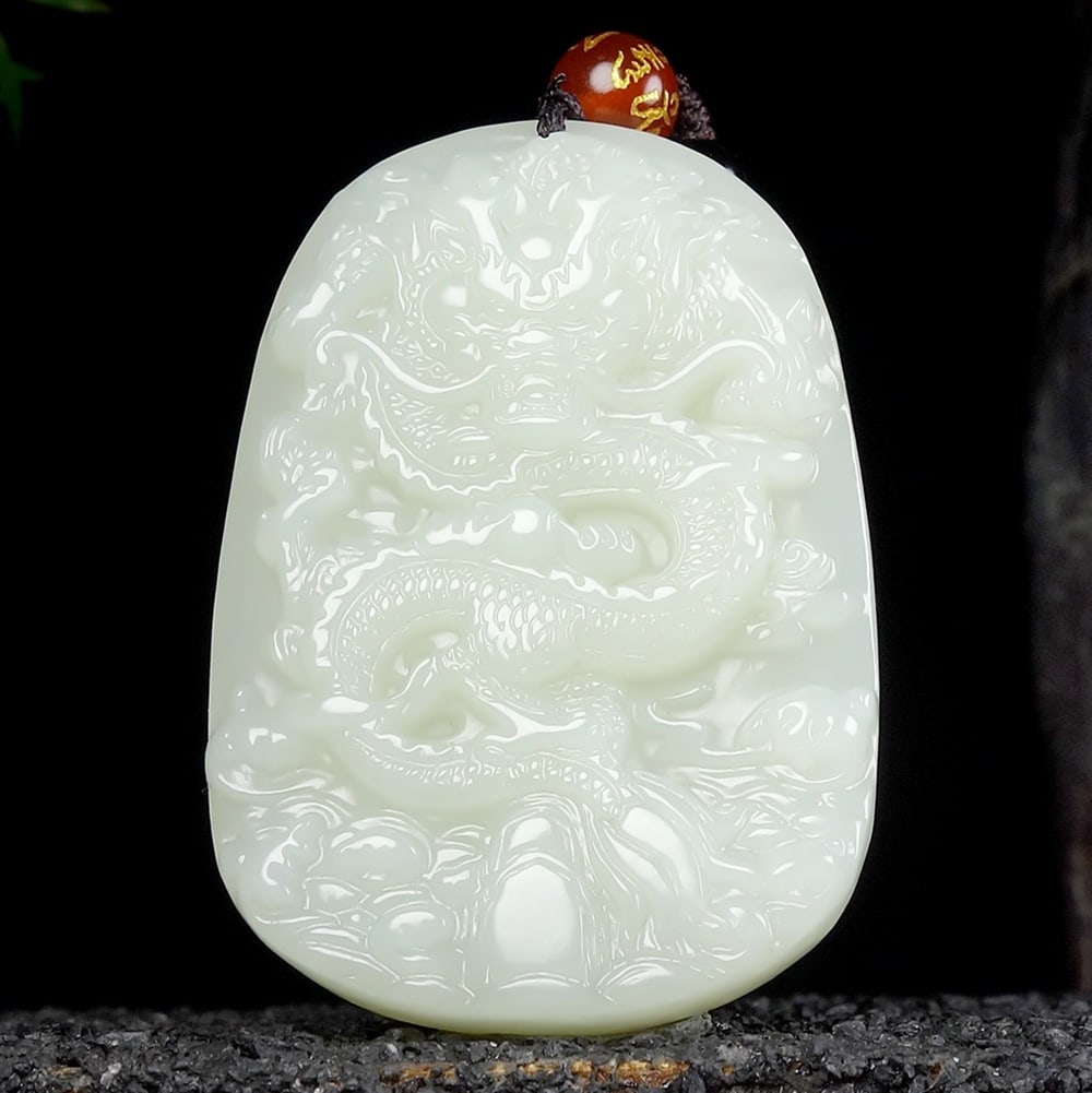 An Exquisite White Jade Dragon Pattern Pendant: An Exquisite White Jade Dragon Pattern Pendant,Size:2.2inx1.6inx0.4in 白玉龙纹挂件