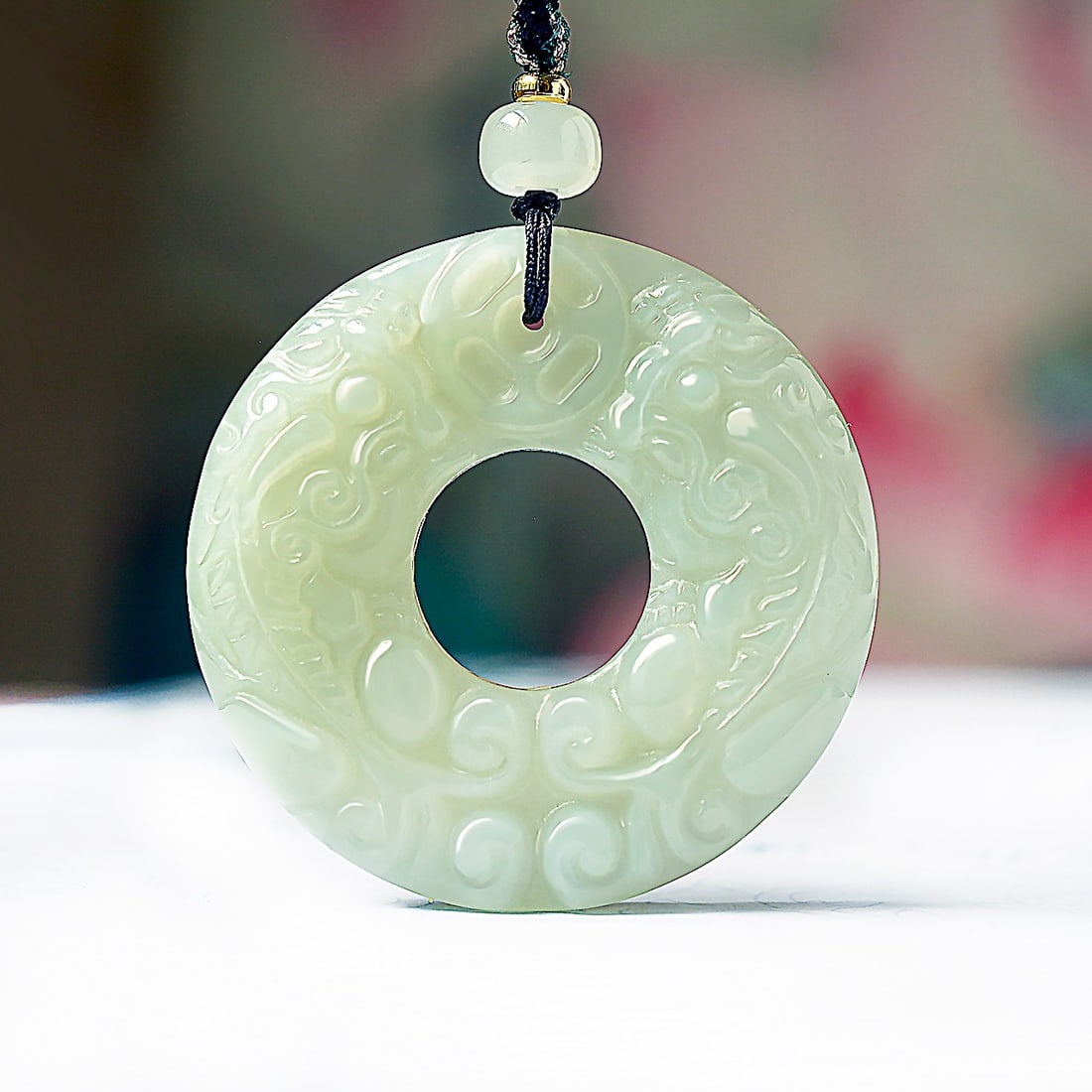 An Exquisite Greenish Jade Wealth-Attracting Creature Pendant: An Exquisite Greenish Jade Wealth-Attracting Creature Pendant,Size:1.8inx1.8in 青玉貔貅挂件