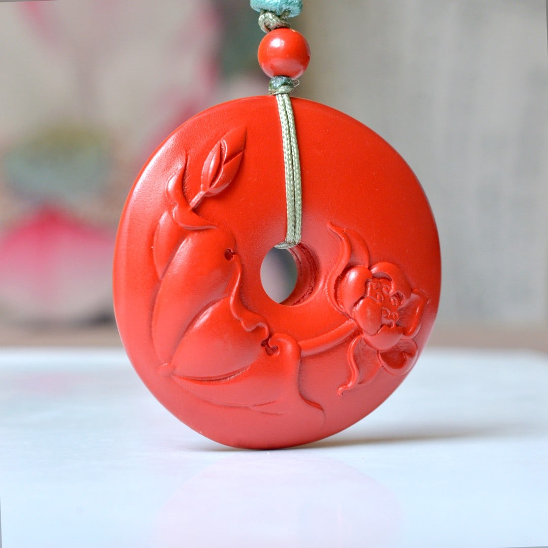 An Exquisite Cinnabar Lotus Pattern Pendant - 2