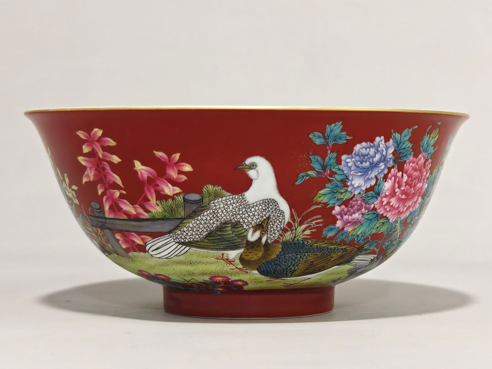 An Exquisite Enamel Flower and Bird Pattern Bowl,with poem: An Exquisite Enamel Flower and Bird Pattern Bowl,with poem,Qing Dynasty,China,Yongzheng Four-character Mark,Size:3inx6.5in 珐琅彩花鸟纹碗,带诗