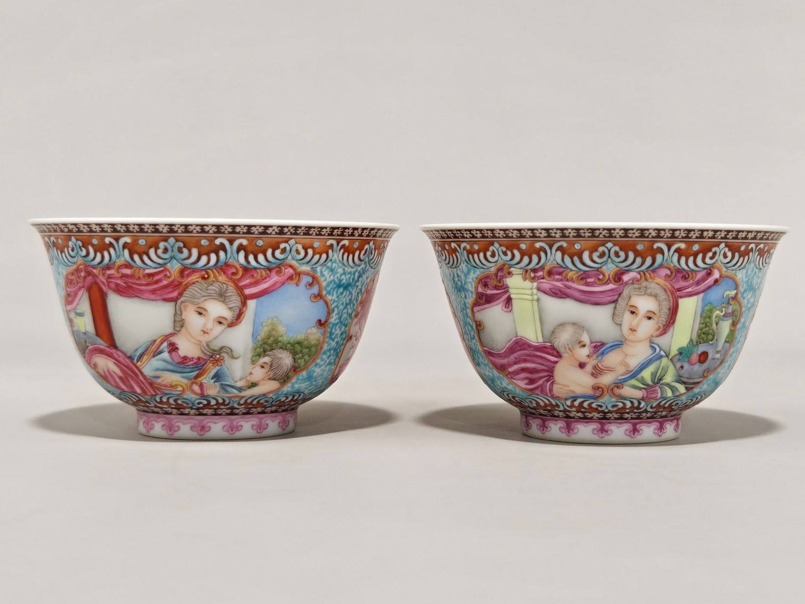 A Pair of Exquisite Enamel Character and Story Pattern Bowls: A Pair of Exquisite Enamel Character and Story Pattern Bowls,Qing Dynasty,China,Qianlong Six-character Mark,Size:2.4inx4.3in 一对珐琅彩人物故事