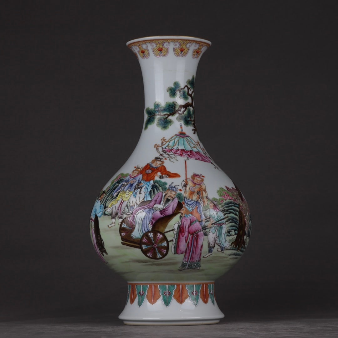 A Rare Famille-Rose Character and Story Pattern Vase: A Rare Famille-Rose Character and Story Pattern Vase,Qing Dynasty,China,Yongzheng Four-character Mark,Size:13.4inx7.7in 粉彩人物故事纹瓶,中国