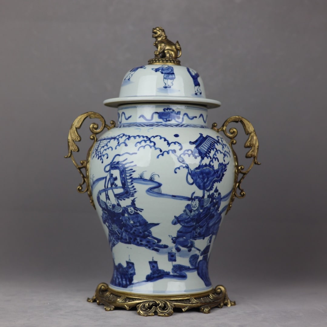 A Huge Blue and White Inlaid Bronze Character and Story Pattern Jar with Cover (1 of 9)