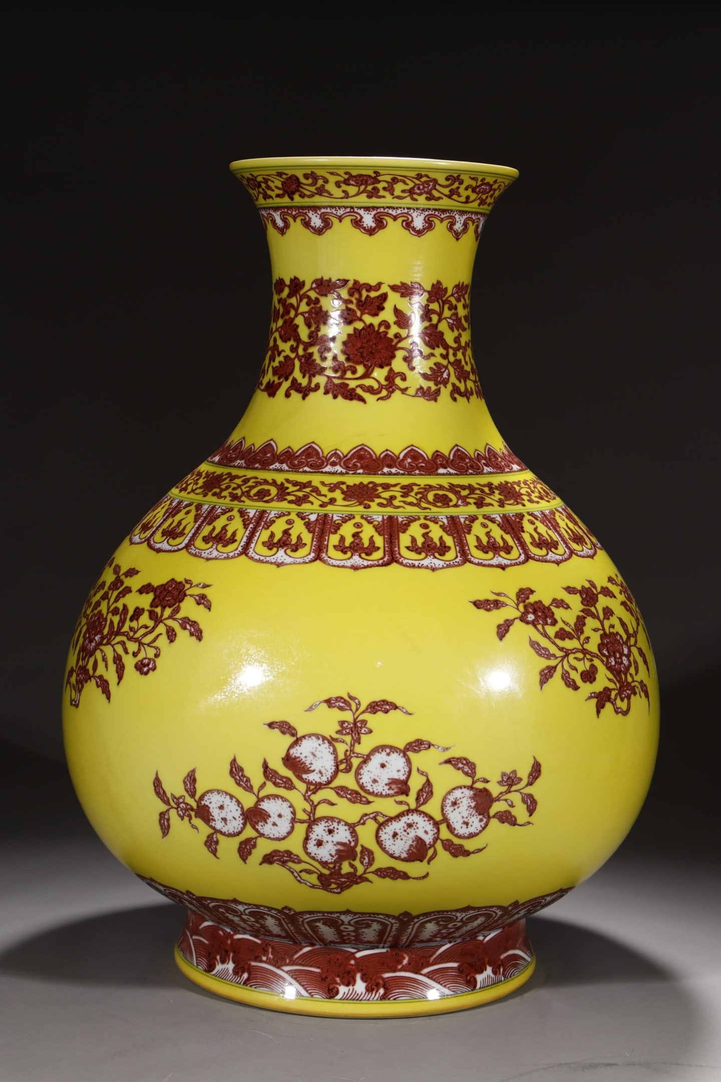 A Huge Blue and White Underglaze-Red Flower and Fruit Pattern Vase: A Huge Blue and White Underglaze-Red Flower and Fruit Pattern Vase,Qing Dynasty,China,Yongzheng Six-character Mark,Size:20.9in 青花釉里红花果纹瓶,