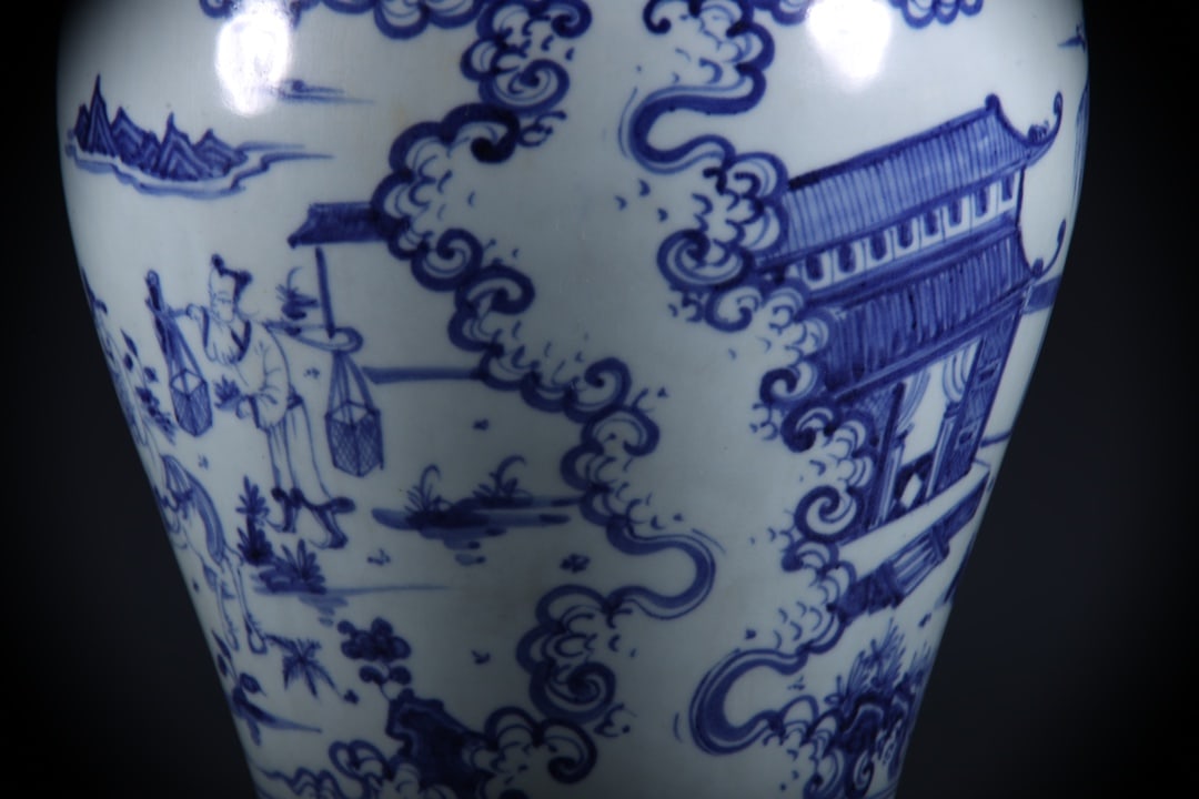 Blue and White Figures Pattern Vase - 8