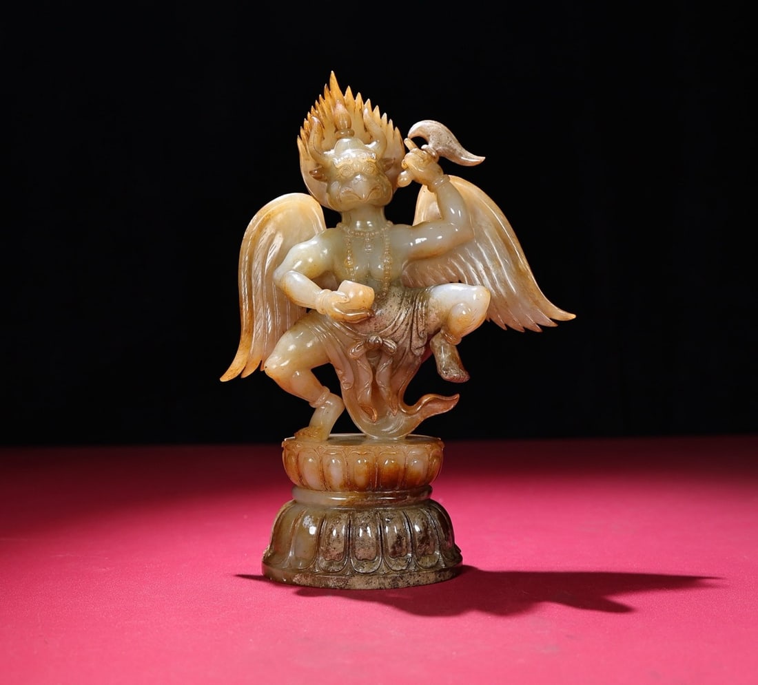 A Exquisite Hotan Jade Bird Human Ornament: A Exquisite Hotan Jade Bird Human Ornament,Qing Dynasty,China,Size:9.4inx6.8inx2.8in,Weight:1299g 和田玉鸟人摆件,中国清代