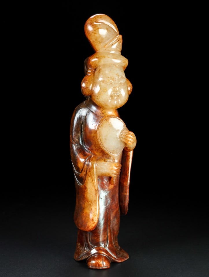 A Exquisite Hotan Jade Figures Ornament: A Exquisite Hotan Jade Figures Ornament,Tang Dynasty, China,Size:2inx1.6inx7.9in,Weight:743g 和田玉人物摆件,中国唐代