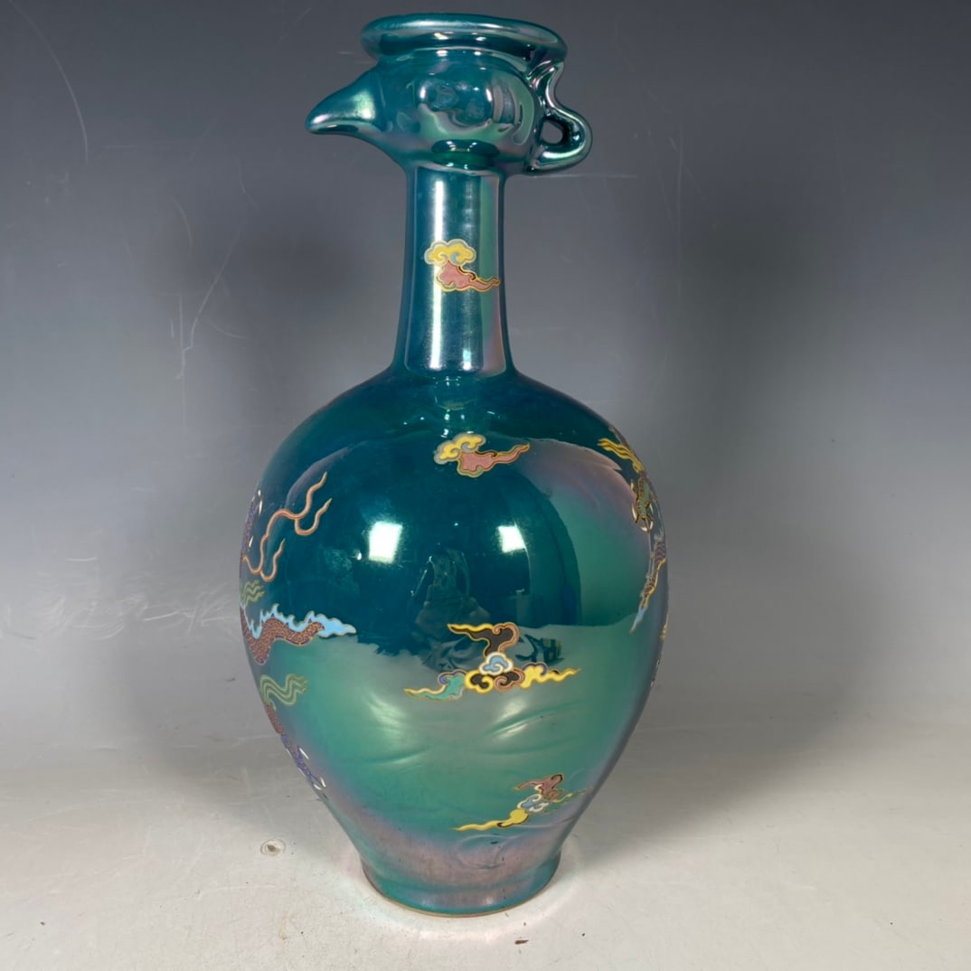 A Exquisite Ding Porcelain Famille-Rose Dragon pattern Vase Ornament: A Exquisite Ding Porcelain Famille-Rose Dragon pattern Vase Ornament,Song Dynasty, China,Size:10.2inx4.7in 定瓷粉彩龙纹瓶摆件,中国