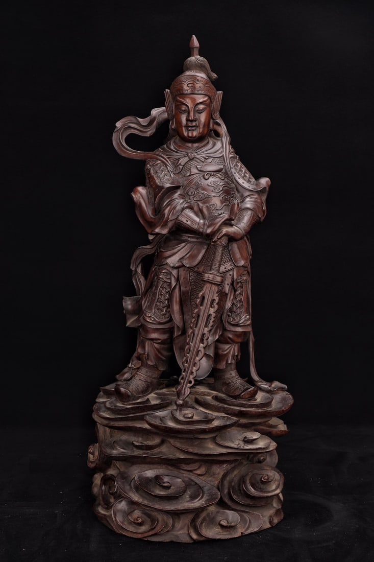 A Exquisite Zitanwood Statue of Bodhisattva Ornament: A Exquisite Zitanwood Statue of Bodhisattva Ornament,Qing Dynasty, China,Size:28.3inx12.2in,Weight:10600g 紫檀木菩萨摆件,中国清代