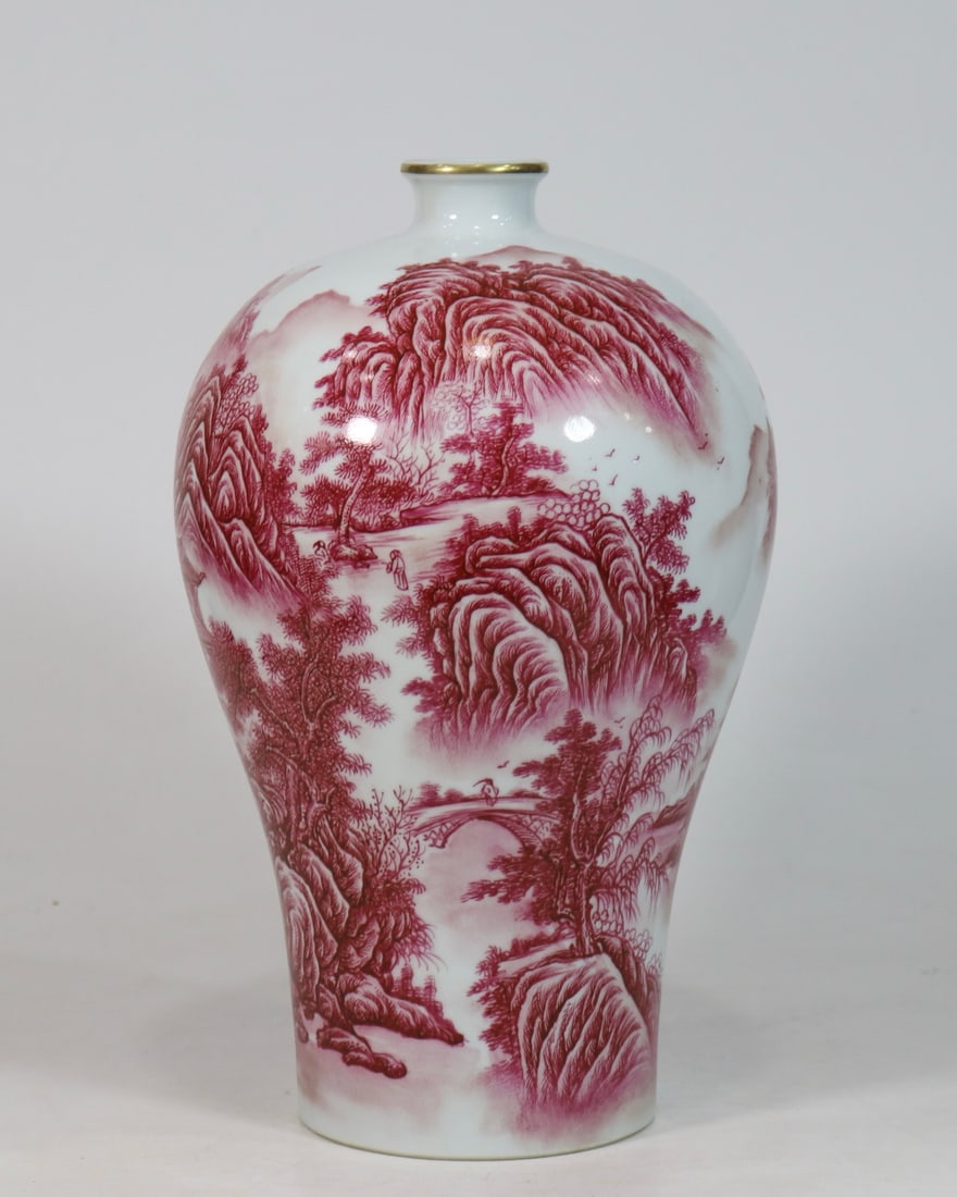 A Exquisite Ruby Red-Glazed Landscape Pattern Vase - 2