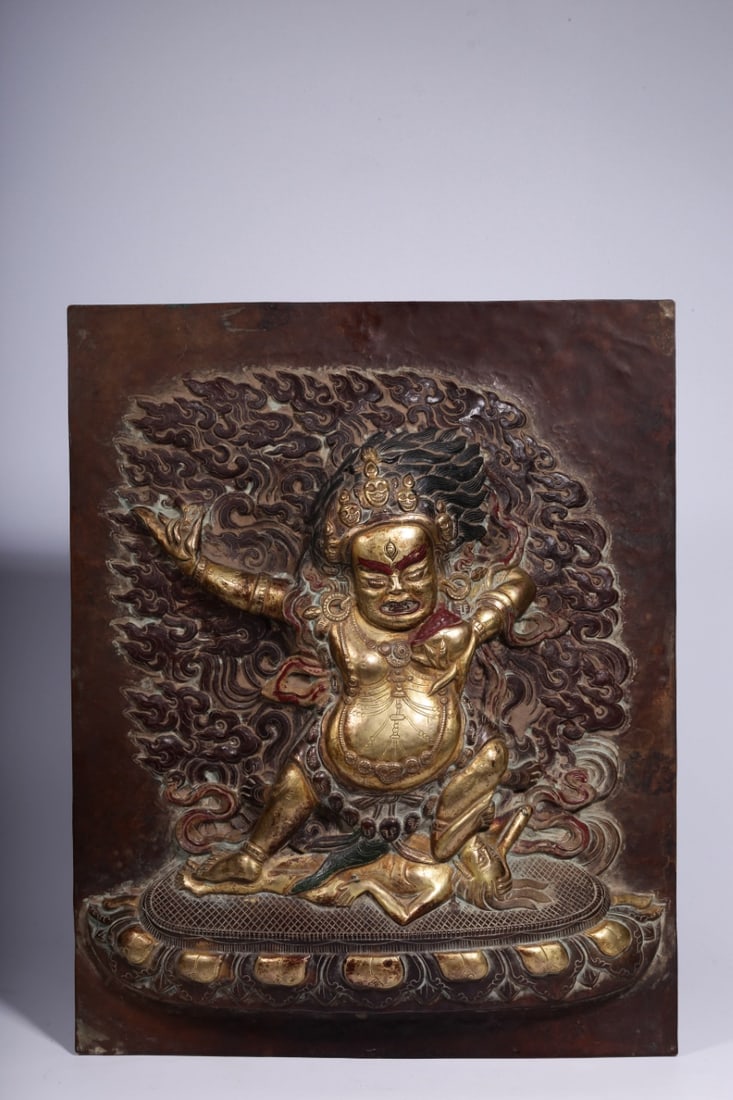A Exquisite Gilt Bronze Vajra Hanging Panel: A Exquisite Gilt Bronze Vajra Hanging Panel,Qing Dynasty, China,Size:11.4inx2.5inx14.2in,Weight:923g 铜鎏金金刚挂屏,中国清代