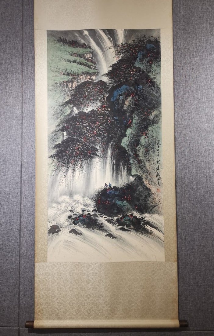 A Chinese Vertical Scroll Ink Painting of Landscape on Paper: A Chinese Vertical Scroll Ink Painting of Landscape on Paper,Modern Time of China,Guan Shanyue,Size:53.9inx26.8in 一幅中国水墨纸本山水ஹ