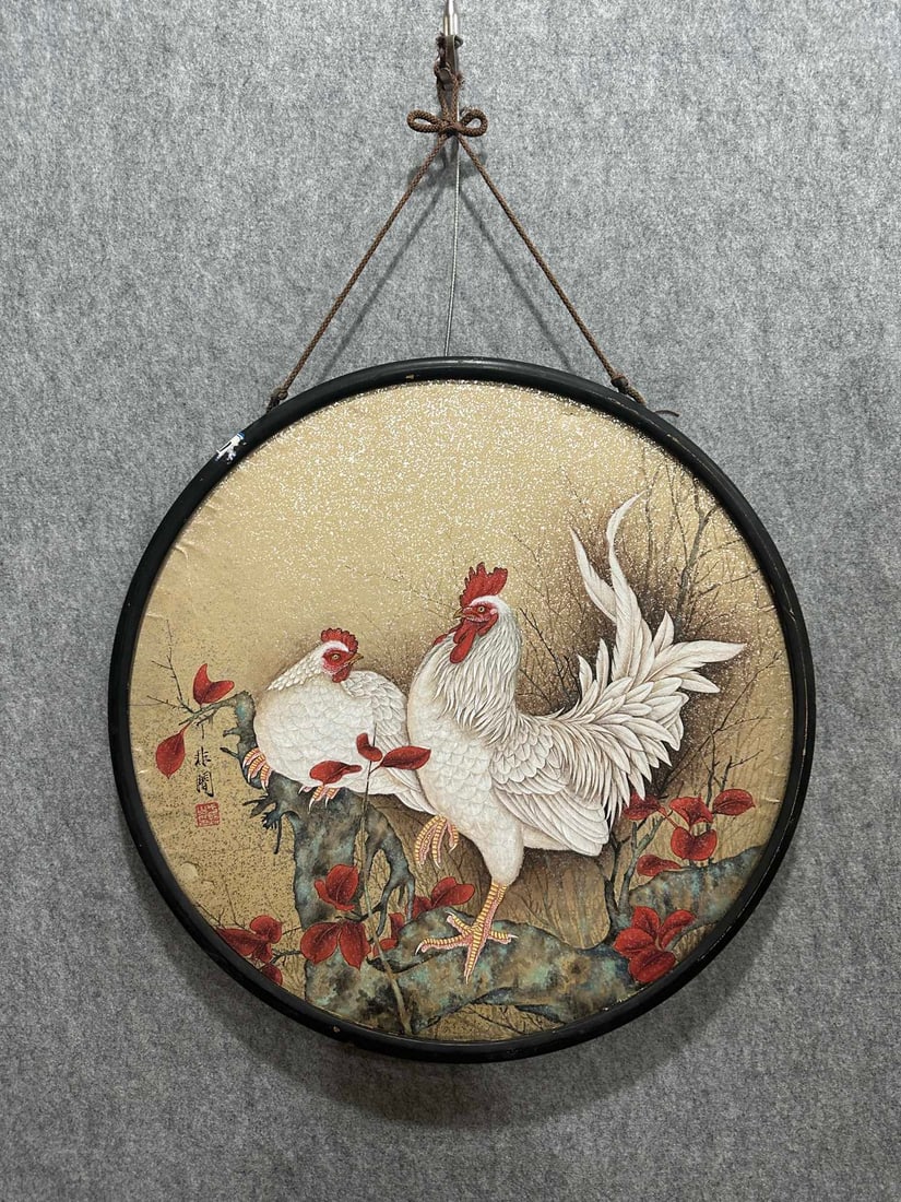 A Chinese Ink Painting of Flower and Bird on Paper With Frame: A Chinese Ink Painting of Flower and Bird on Paper With Frame Yu feian Without frame Size:16.9inx16.9in于非闇花鸟 纸本画框Without frame Size:43cmx