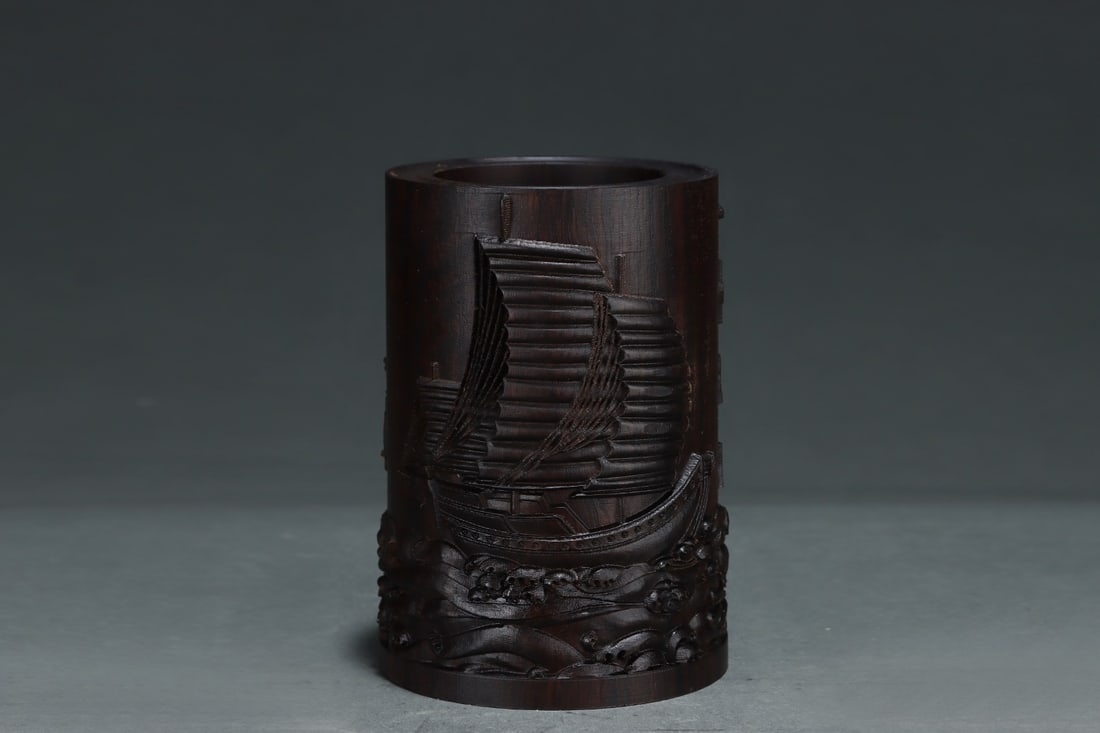 An Exquisite Eaglewood Sailboat Pattern Brush Pot - 4