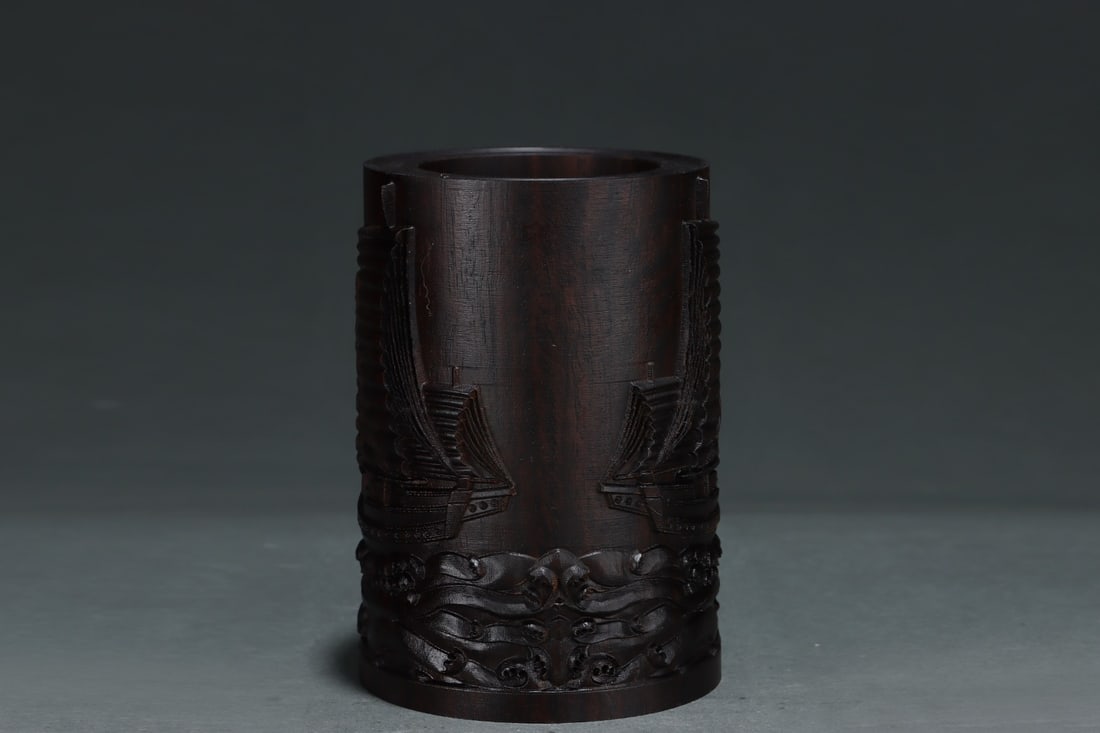 An Exquisite Eaglewood Sailboat Pattern Brush Pot - 5
