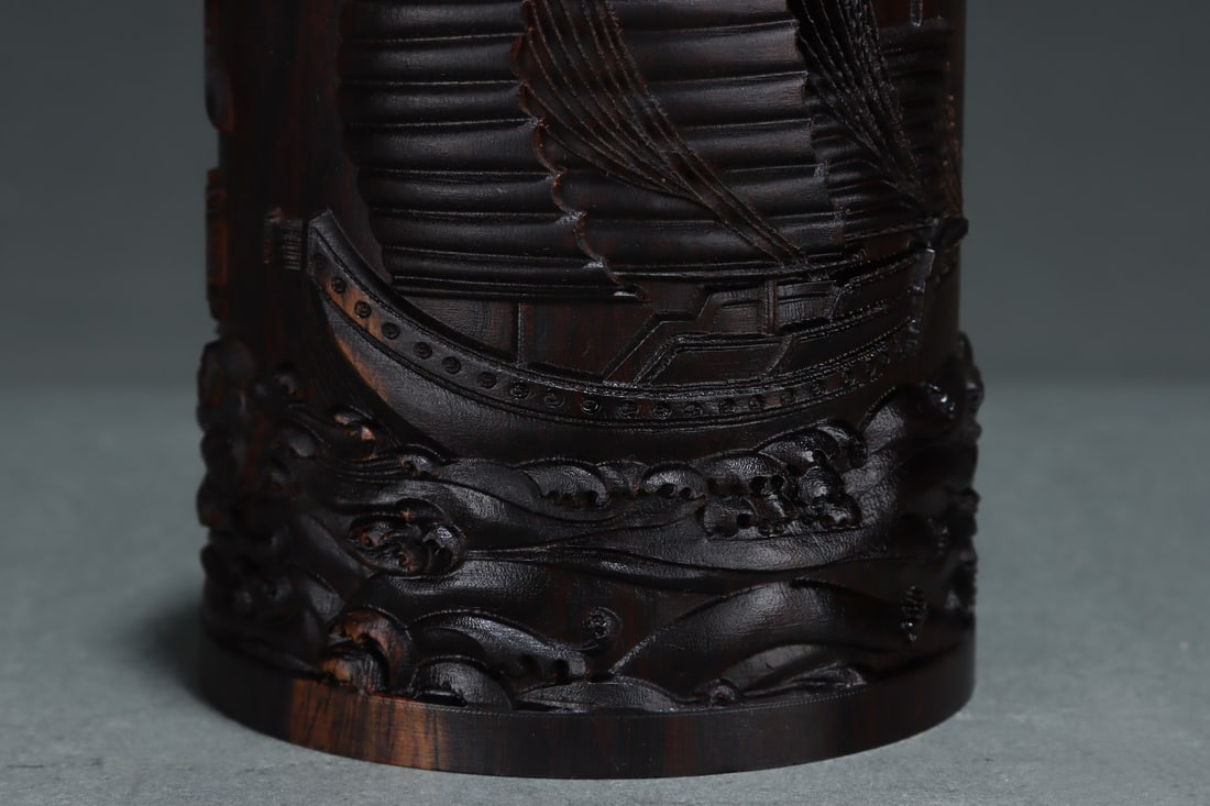 An Exquisite Eaglewood Sailboat Pattern Brush Pot - 7