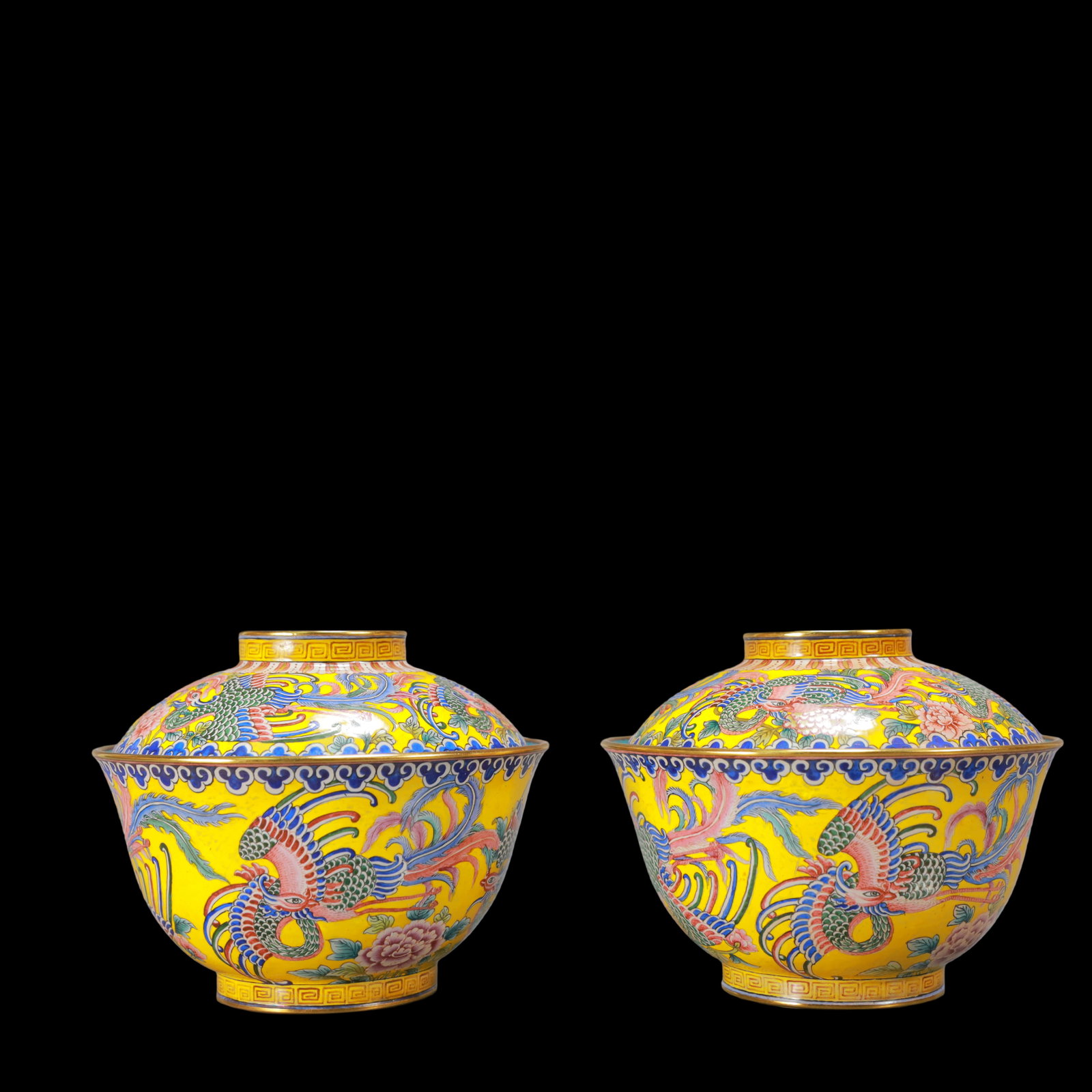 A Exquisite A pair of Coppery Enamel Phoenix Pattern Cup: A Exquisite A pair of Coppery Enamel Phoenix Pattern Cup Qing Dynasty, China Qianlong Four-character Mark Size:4.5inx3.3in