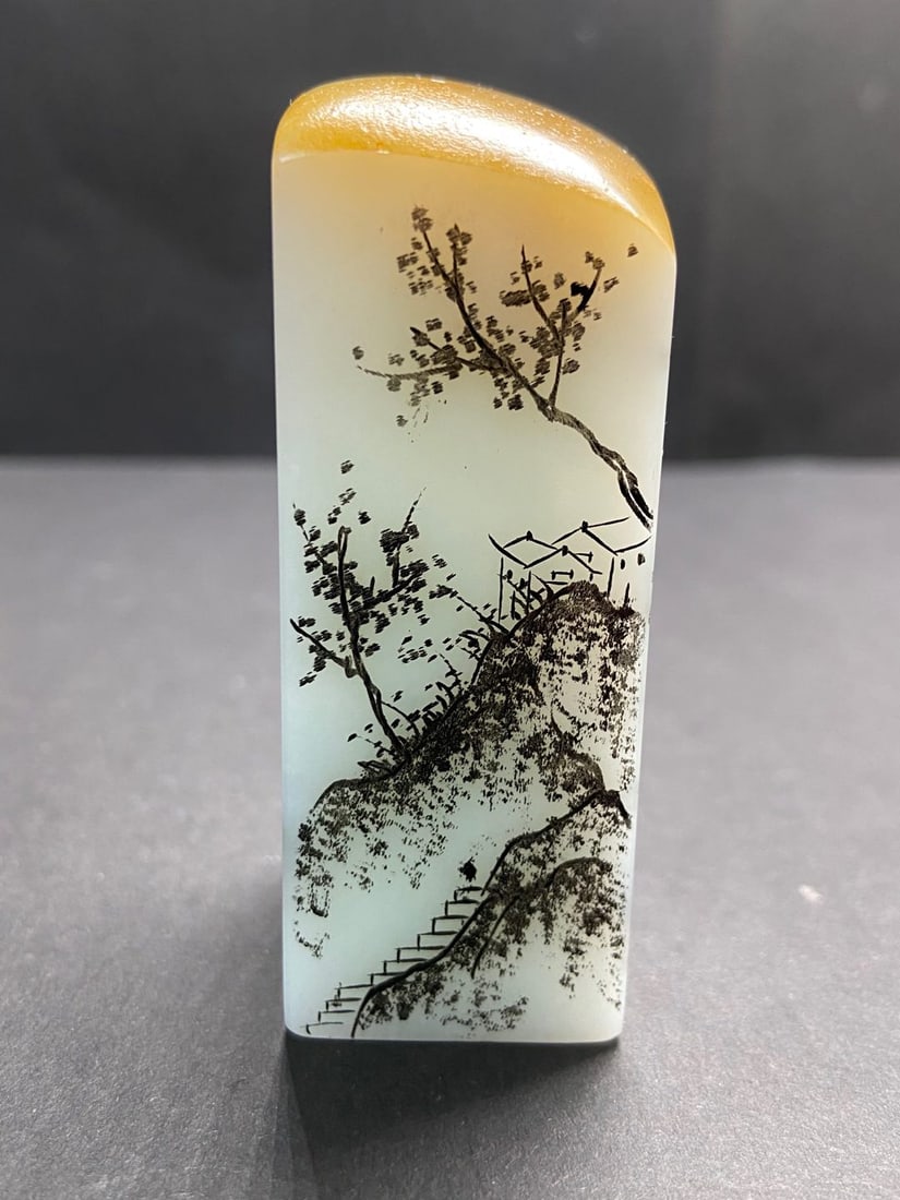 An Exquisite White Jade Landscape Pattern Seal - 4
