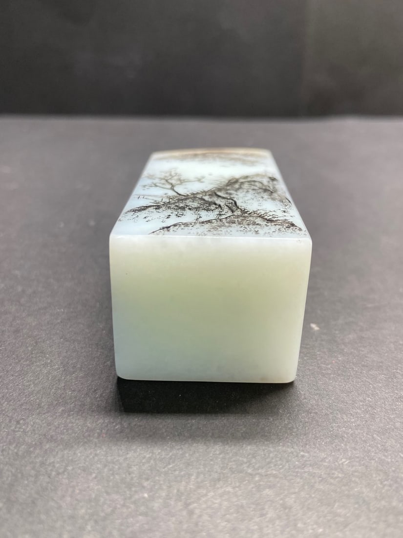 An Exquisite White Jade Landscape Pattern Seal - 5