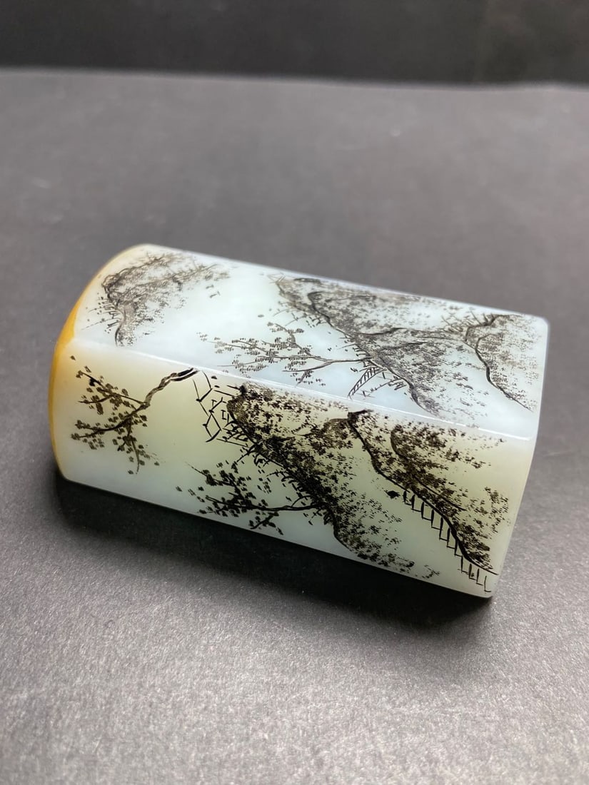 An Exquisite White Jade Landscape Pattern Seal - 6