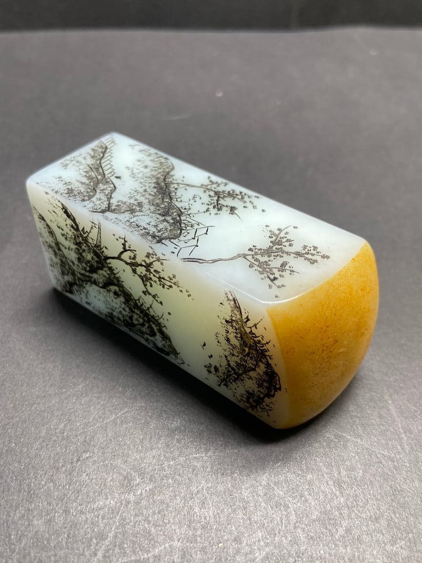 An Exquisite White Jade Landscape Pattern Seal - 8