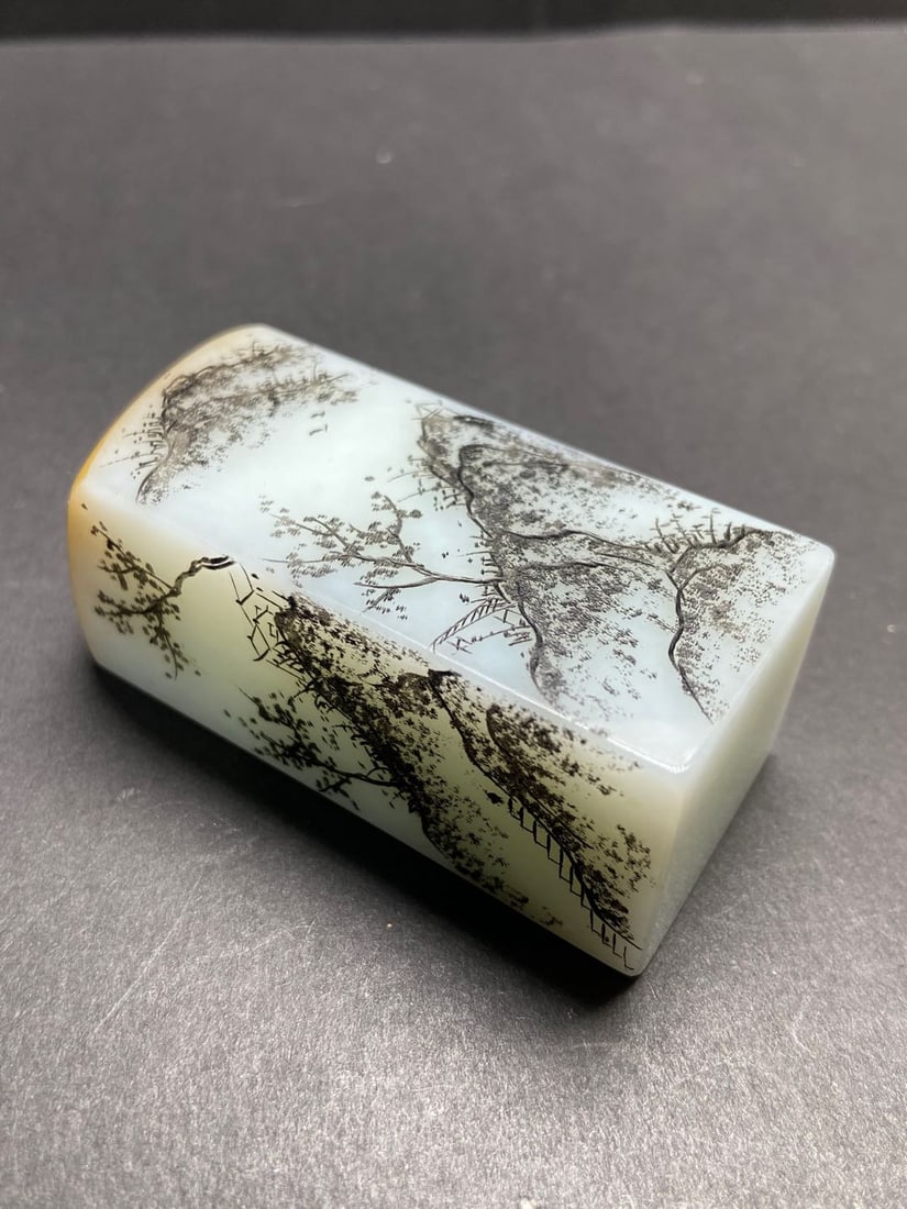 An Exquisite White Jade Landscape Pattern Seal - 9