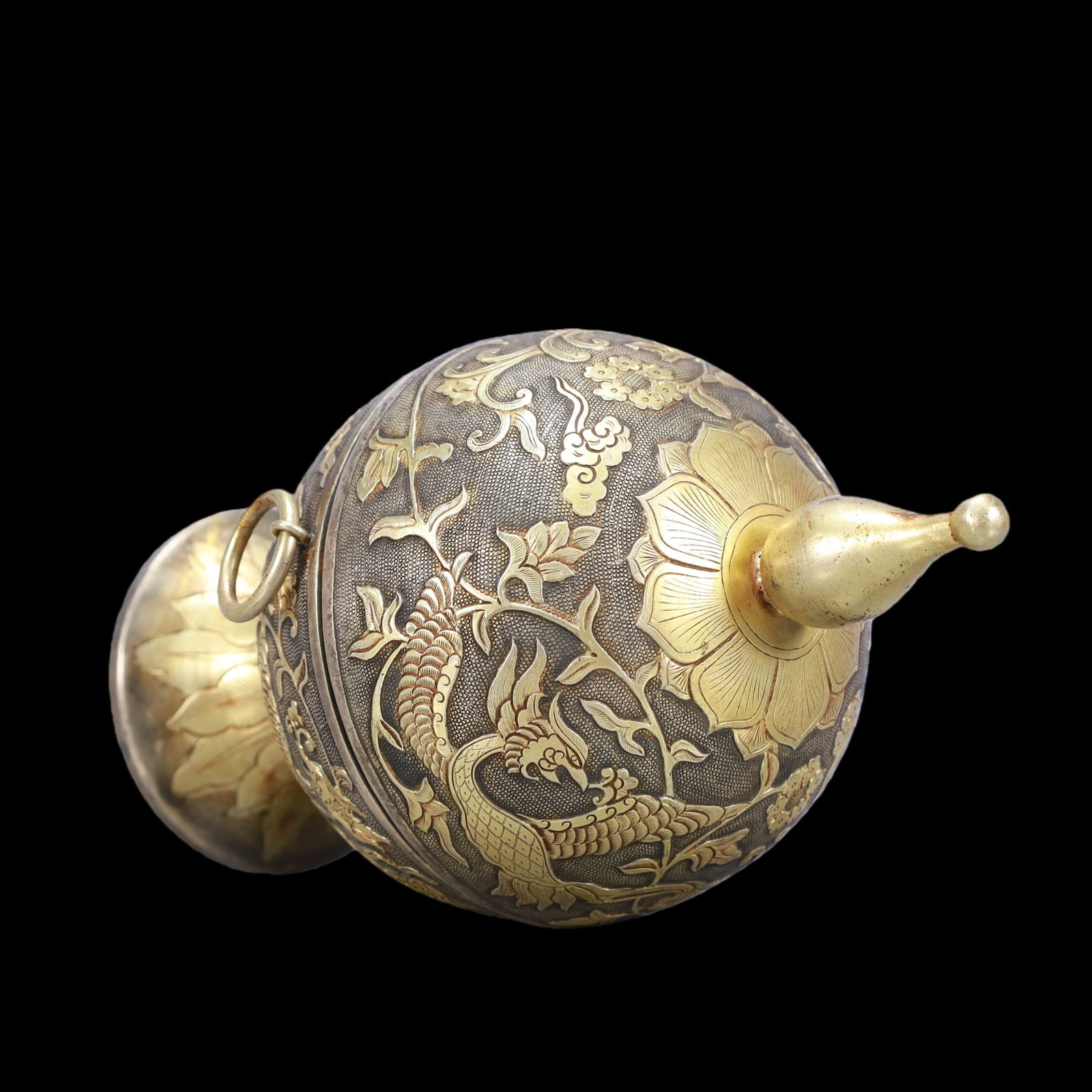 A Exquisite Gilt Silver Lotus Pattern Phoenix Pattern Double-Ears Vase - 5