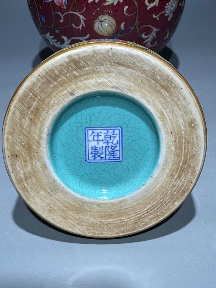 A Rare Ruby Red-Glazed Enamel Lotus Pattern Vase - 9