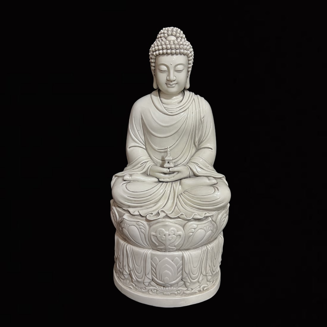 A Solemn Blance-De-Chine Statue of Sakyamuni: A Solemn Blance-De-Chine Statue of Sakyamuni,Ming Dynasty,China,He Chaozong Mark,Size:24in 