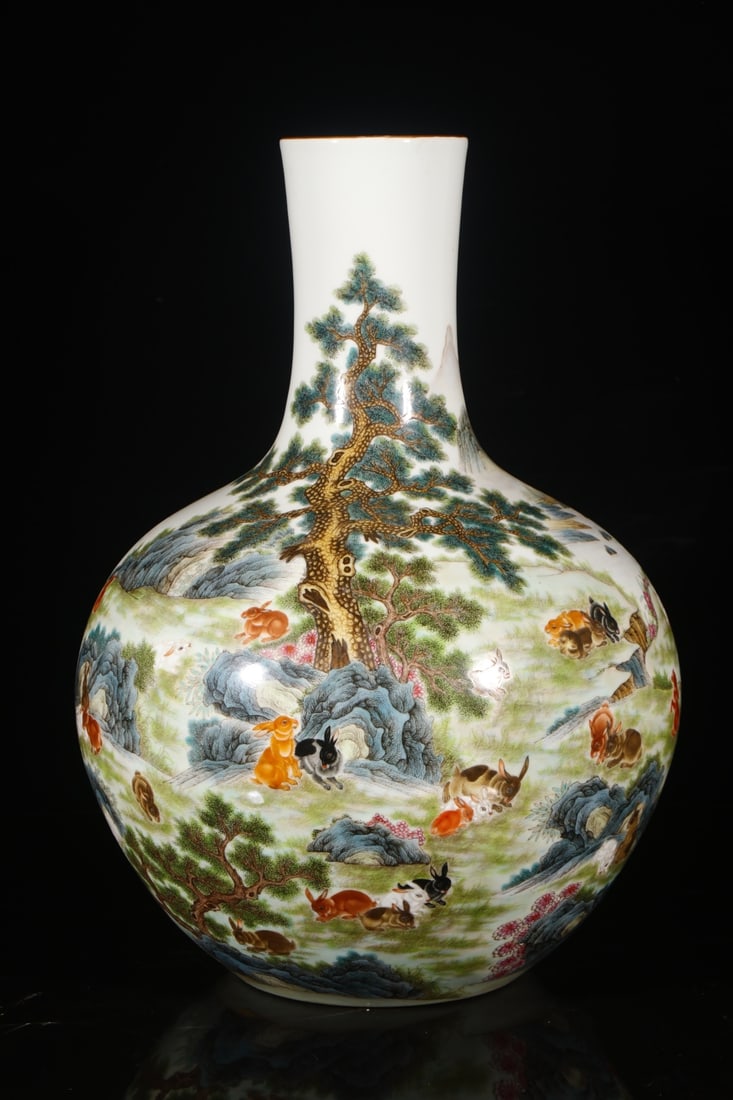 A Huge Enamel Pine and Rabbit Pattern Vase (1 of 8)