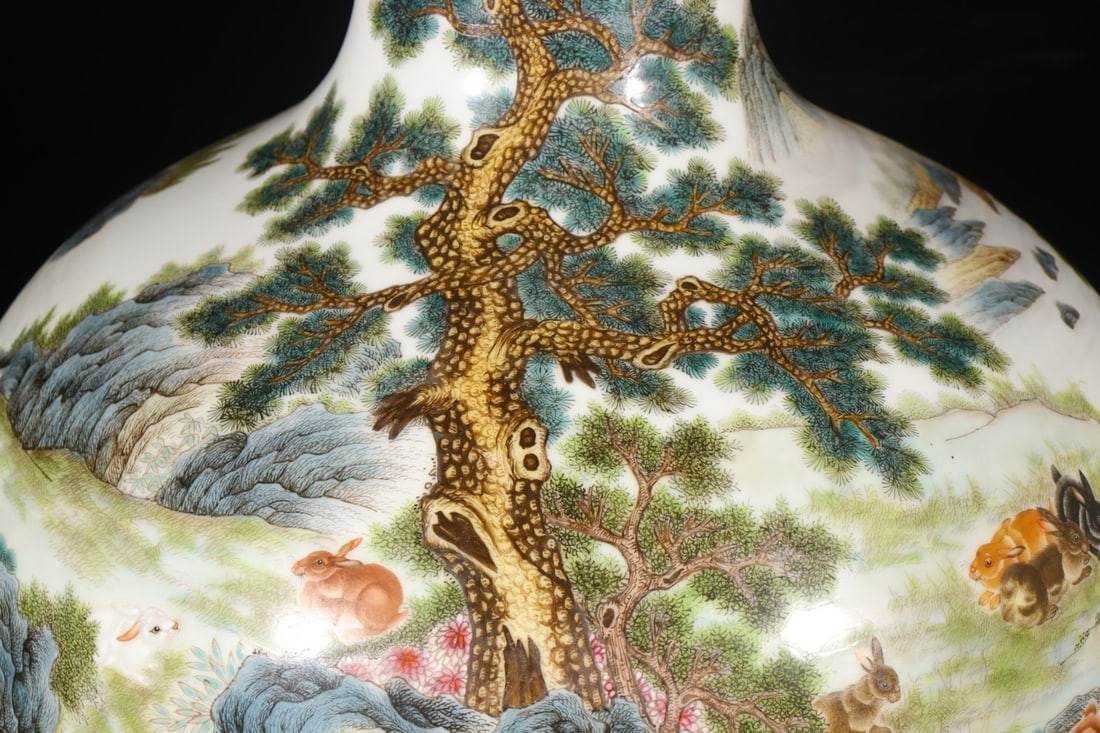 A Huge Enamel Pine and Rabbit Pattern Vase - 2