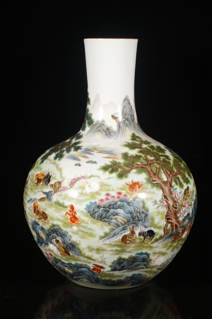 A Huge Enamel Pine and Rabbit Pattern Vase - 4
