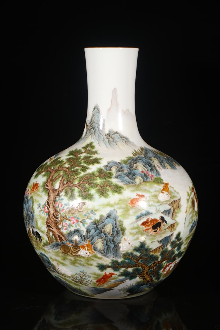 A Huge Enamel Pine and Rabbit Pattern Vase - 5