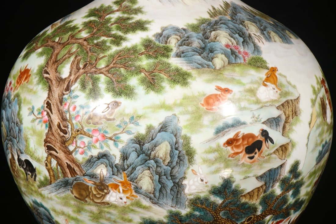 A Huge Enamel Pine and Rabbit Pattern Vase - 6
