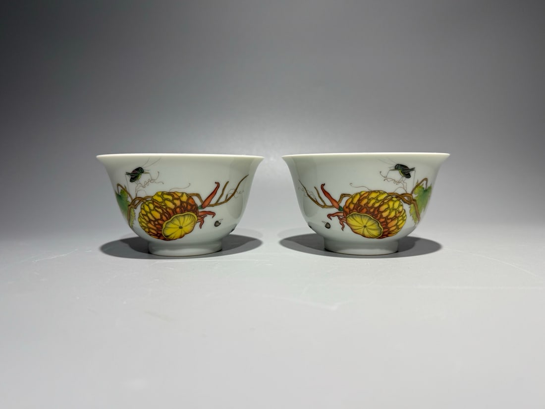 A Pair of Exquisite Enamel Pumpkin Pattern Cups,with poem (1 of 9)