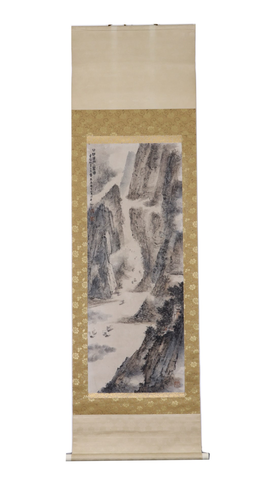 A Chinese Vertical Scroll Ink Painting of Landscape on Paper: A Chinese Vertical Scroll Ink Painting of Landscape on Paper,Fu Baoshi,Size:15.7inx40.9in 
