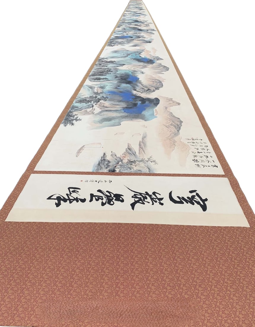 A Chinese Hand Scroll Ink Painting of Landscape on Paper (1 of 9)