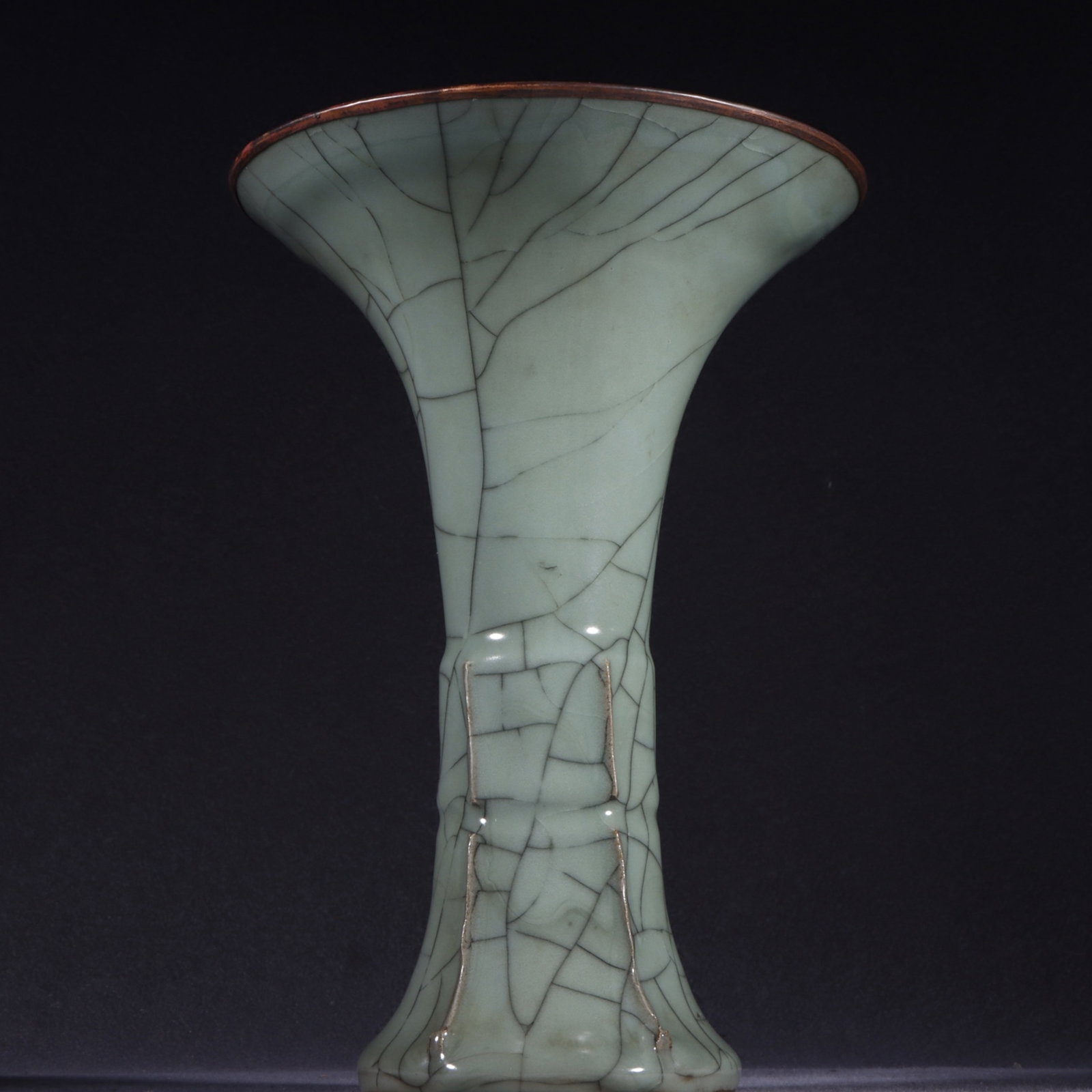 An Exquisite Guan yao Celadon Glazed Inlaid Bronze Vase (1 of 9)