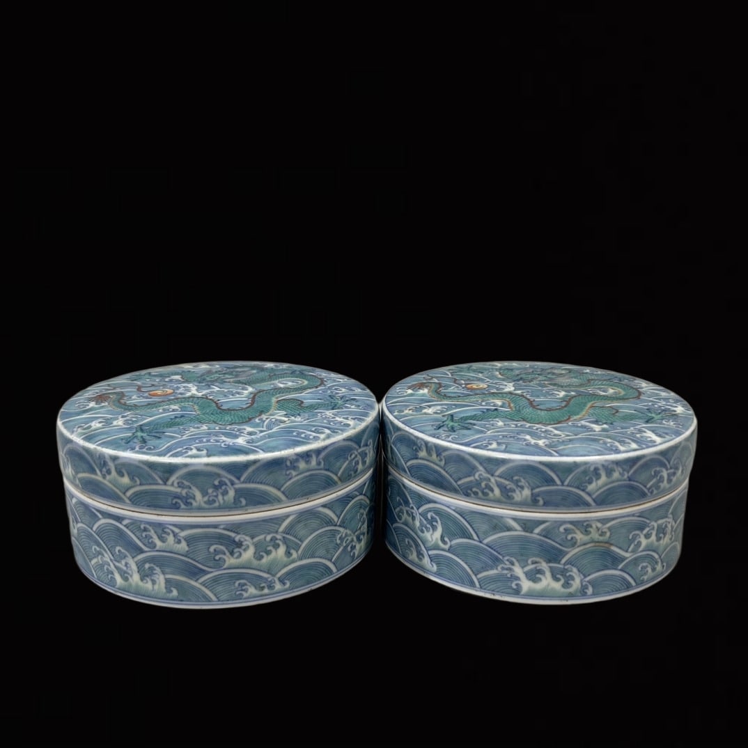A Pair of Exquisite Doucai Seawater and Dragon Pattern Boxes (1 of 6)